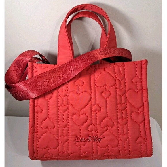 Betsey Johnson Luv Betsey Red Quilted Valentine Tote Double Handles & Crossbody - Picture 1 of 16